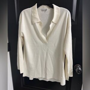 Peter Millar Cream Knit Polo Sweater | Women’s Small | Quiet Luxury
